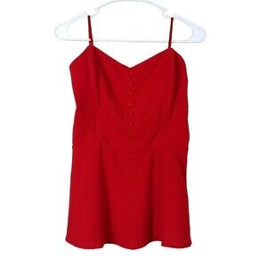 Monteau Los Angeles Junior Girls XL Shirt Red Peplum Spaghetti Strap Stretch Top